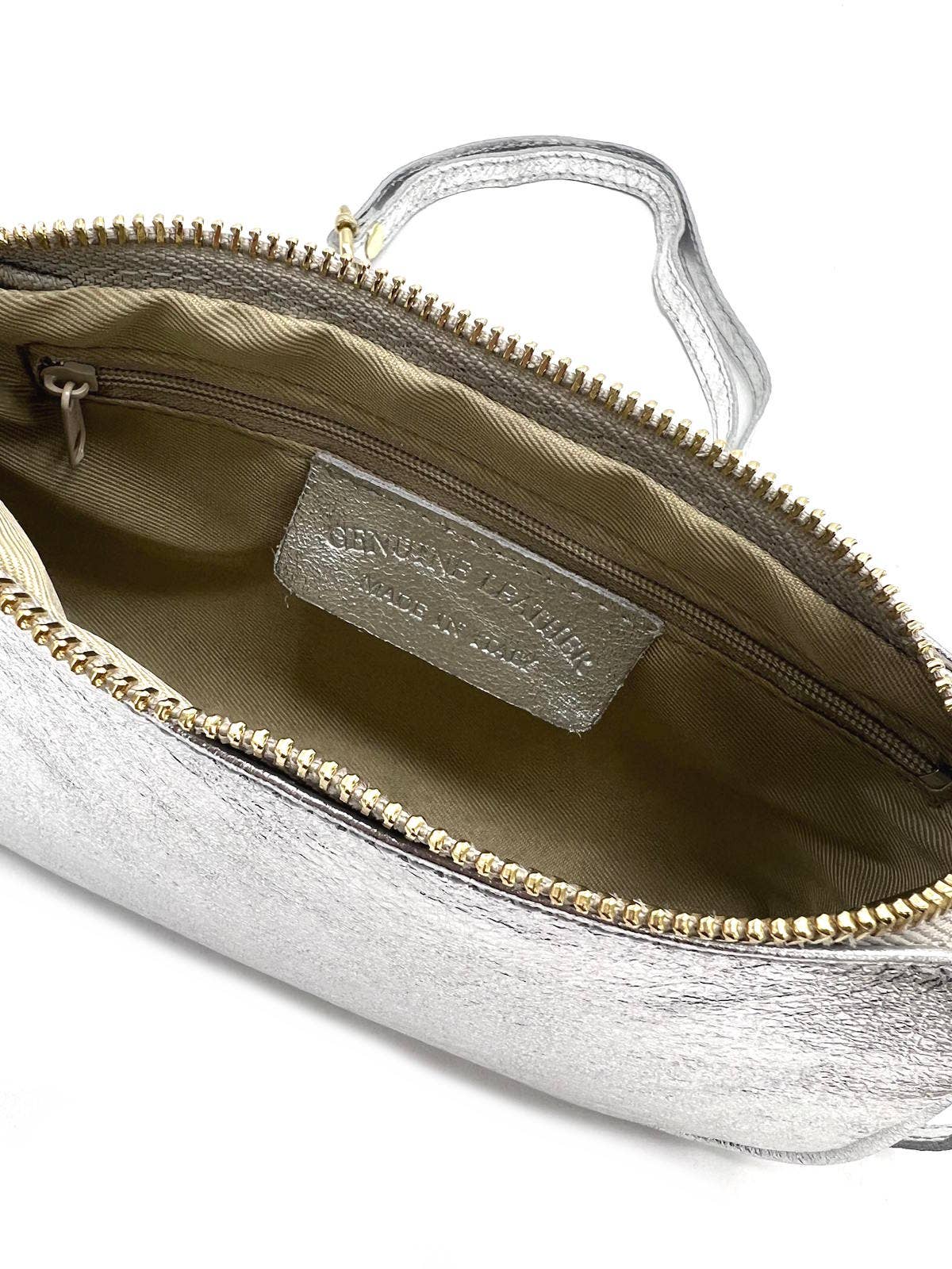 Petit Sac Bandoulière en Cuir Véritable Fait en Italie — Argenté