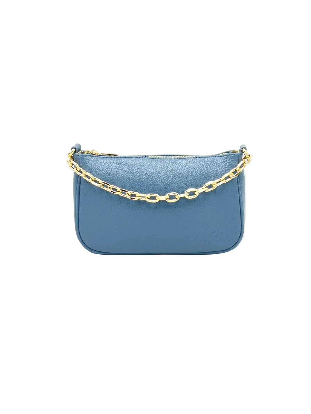 Suie Valentini- Sac à bandoulière en cuir véritable, Bleu Clair