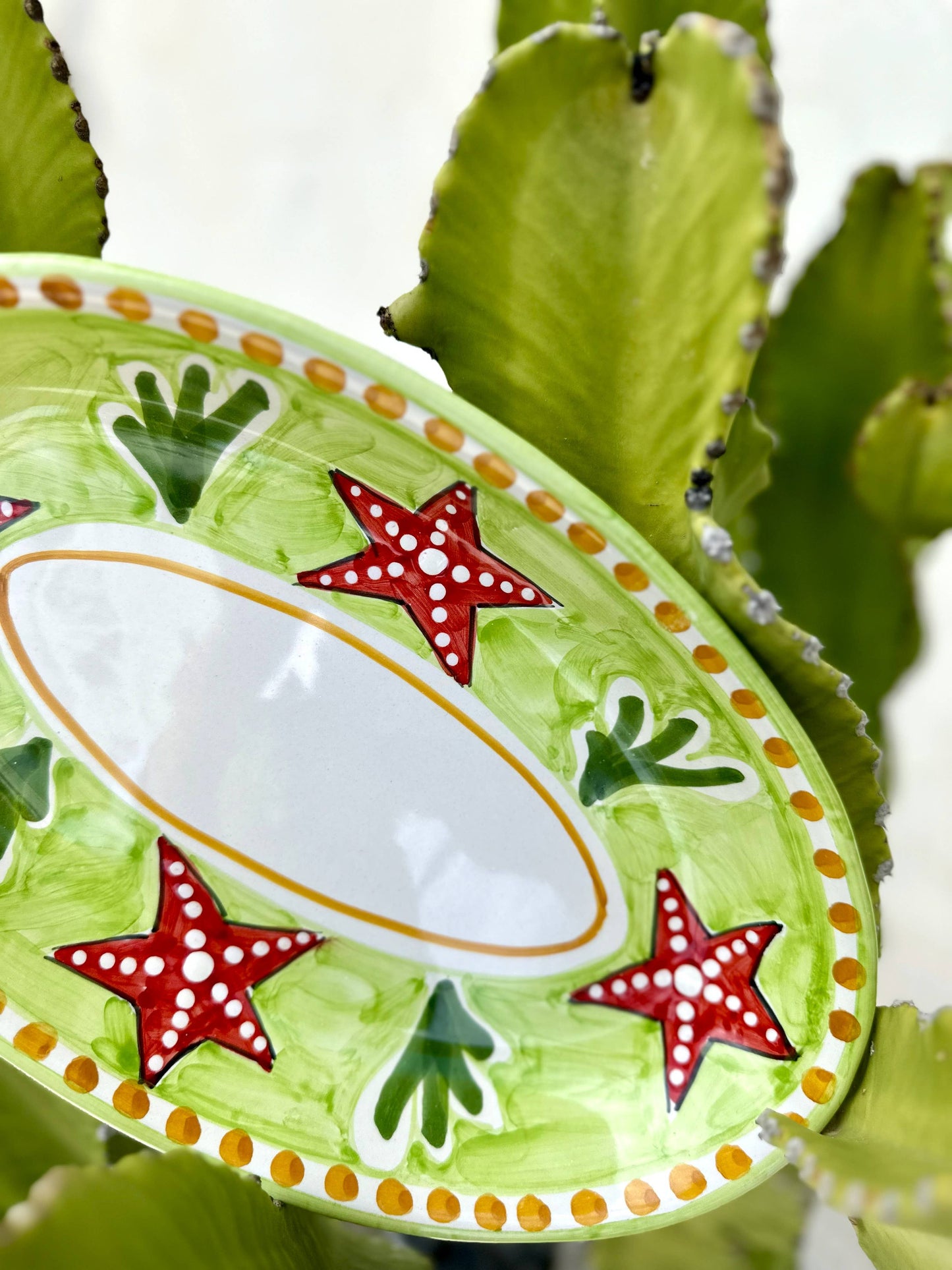 Assiette ovale étoile de mer verte 30 cm