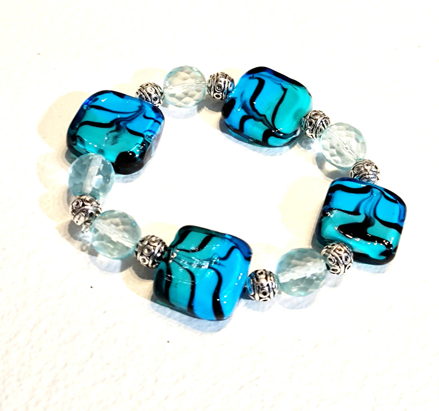 Bracelet élastique Artico cube avec verre Murano aventurine