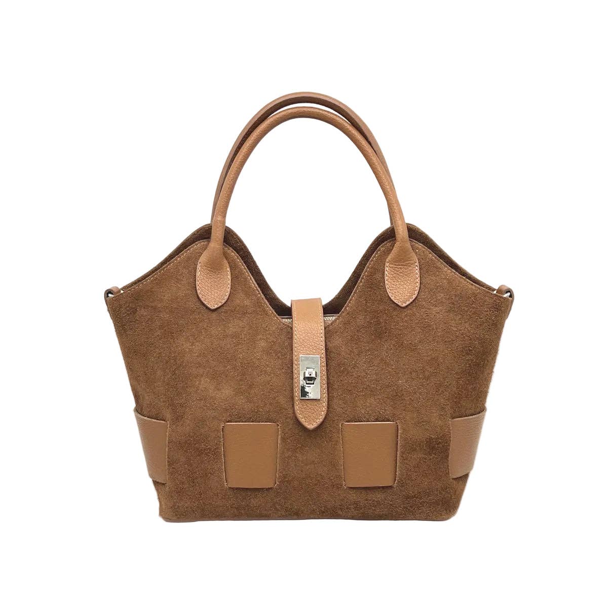 Sac à main en cuir suédé avec bandoulière, Fabriqué en Italie, art. 112683: Vert olive