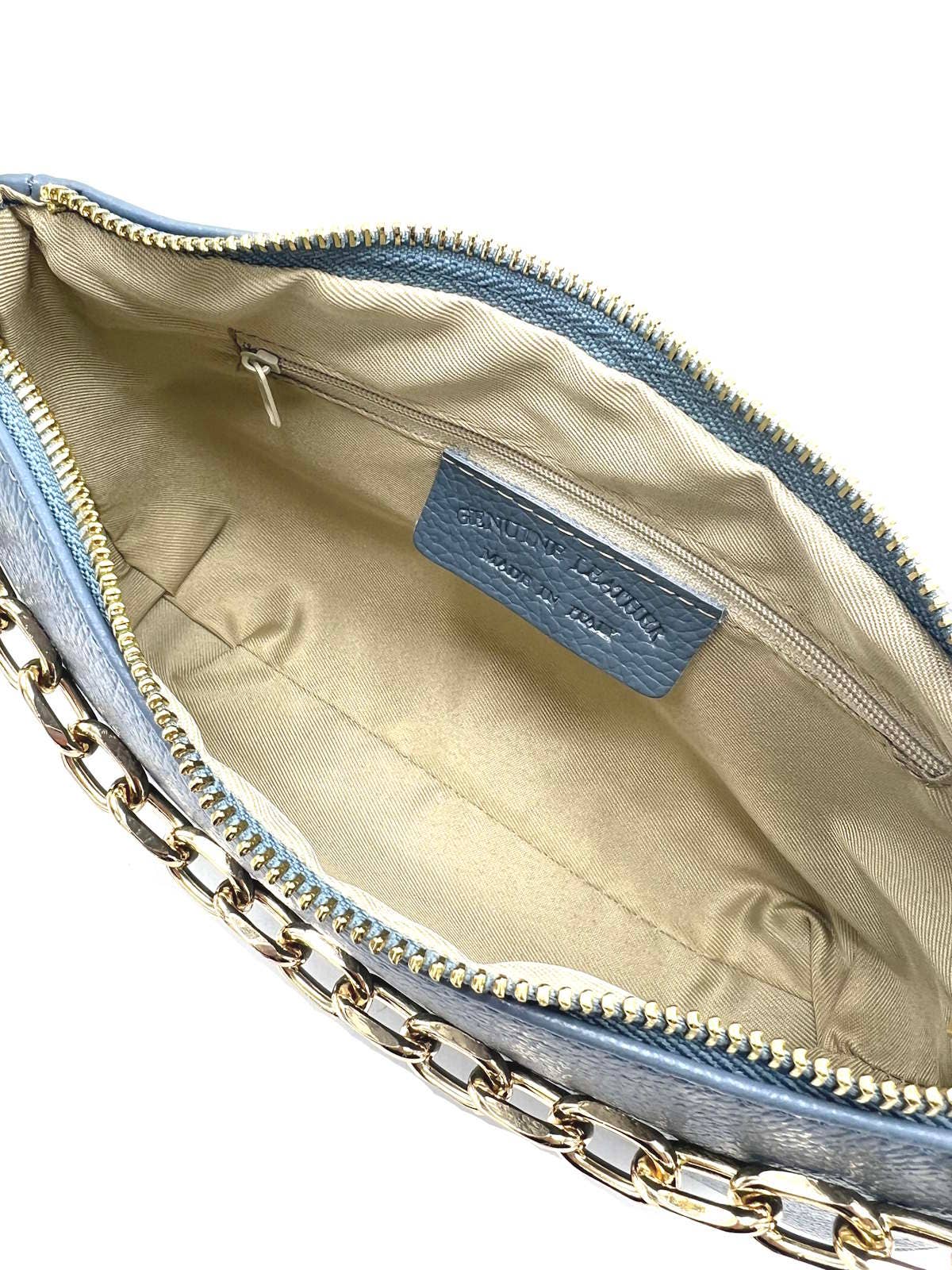 Suie Valentini- Sac à bandoulière en cuir véritable,  Bleu Clair