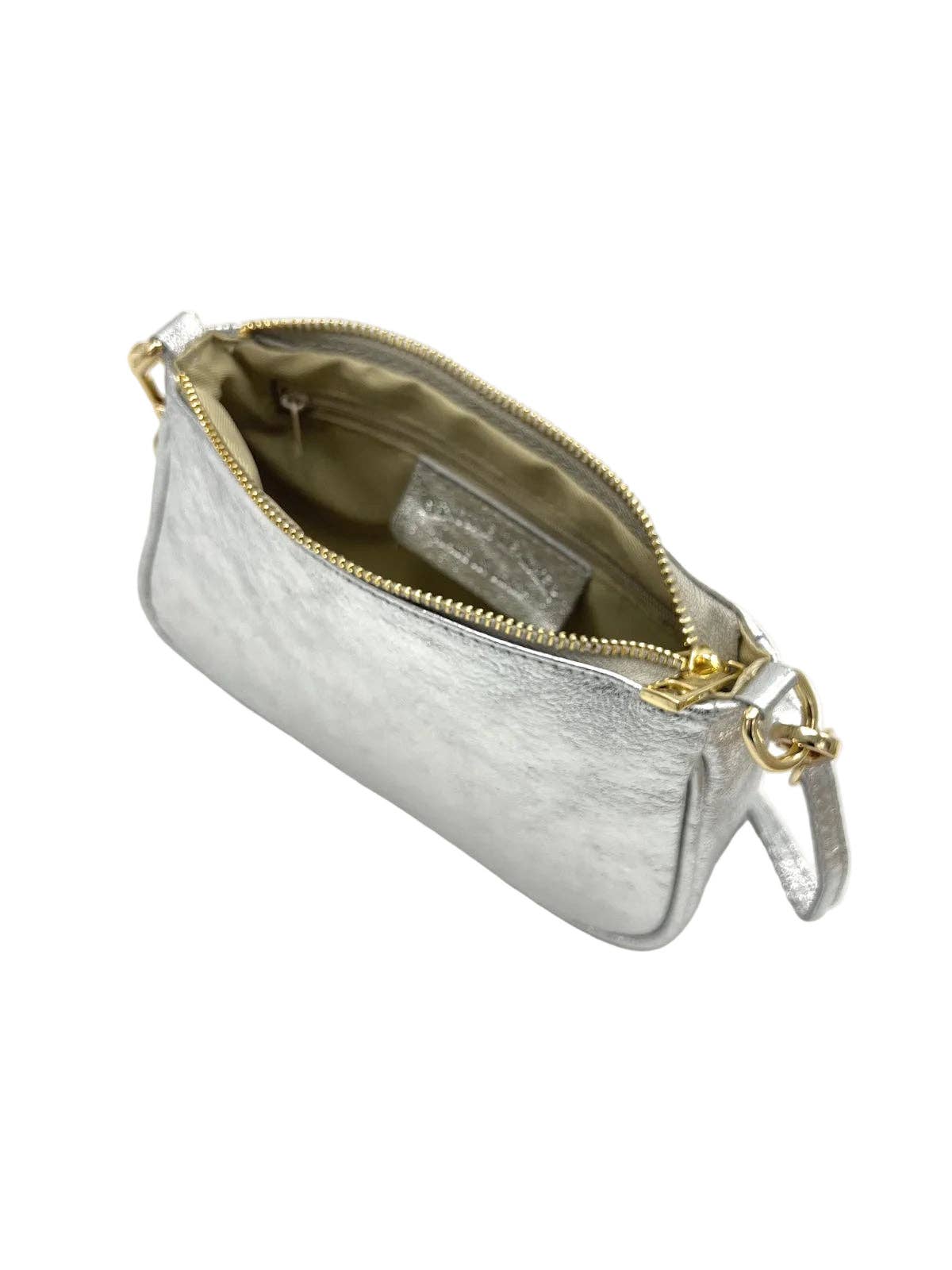 Petit Sac Bandoulière en Cuir Véritable Fait en Italie — Argenté