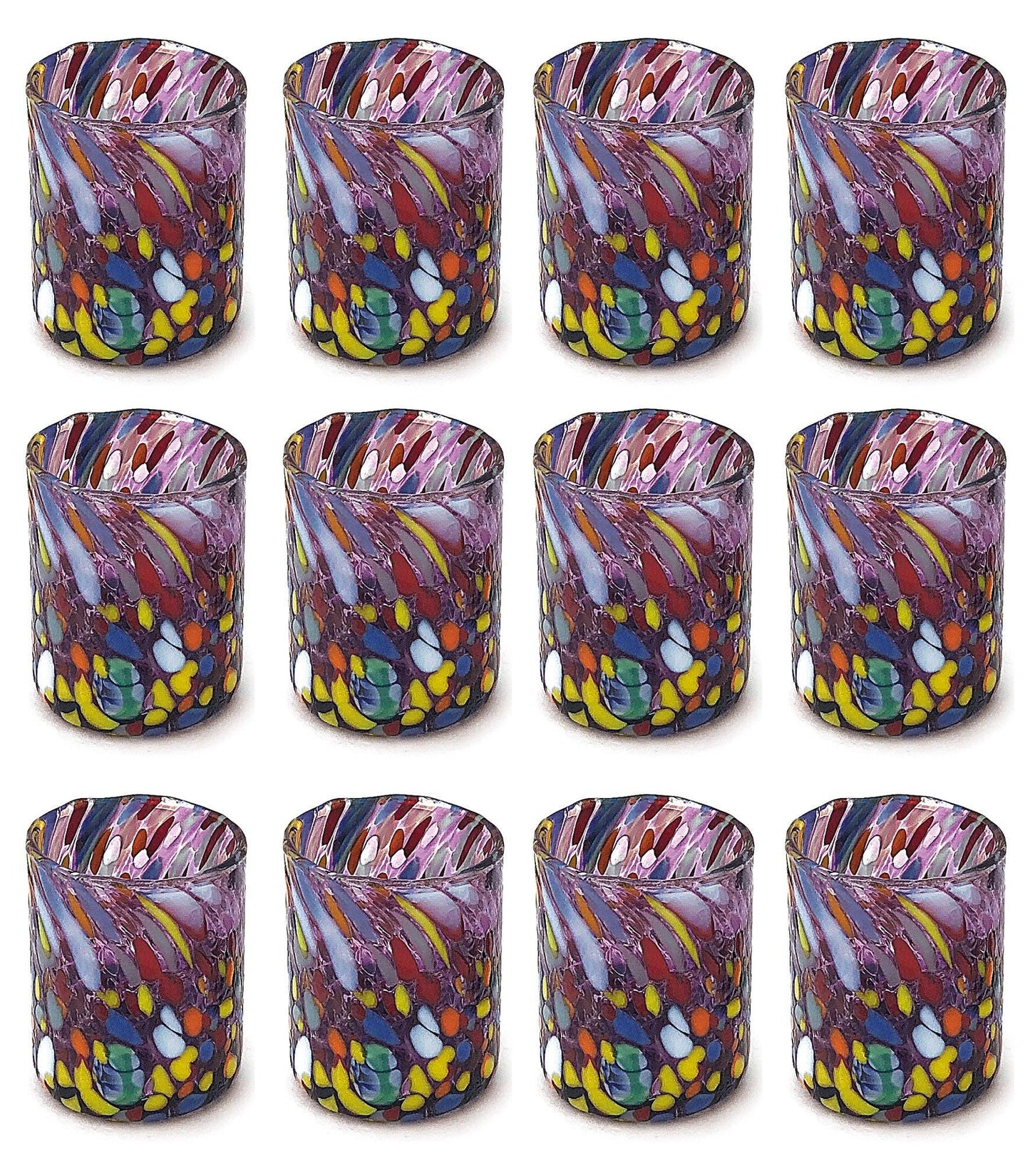 Verres à shot soufflés et artisanaux en verre Murano Murrine coloré 70 ml, Made in Italy: VIOLET / 6