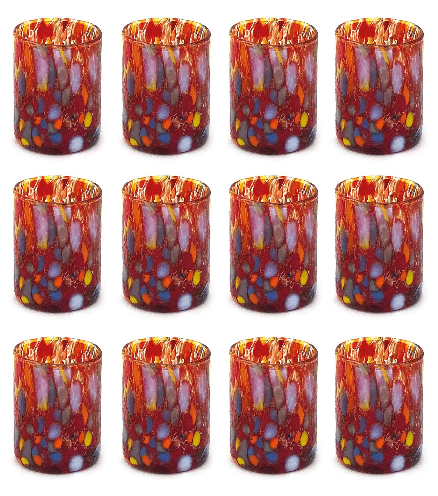 Verres à shot soufflés et artisanaux en verre Murano Murrine coloré 70 ml, Made in Italy: ROUGIR / 6