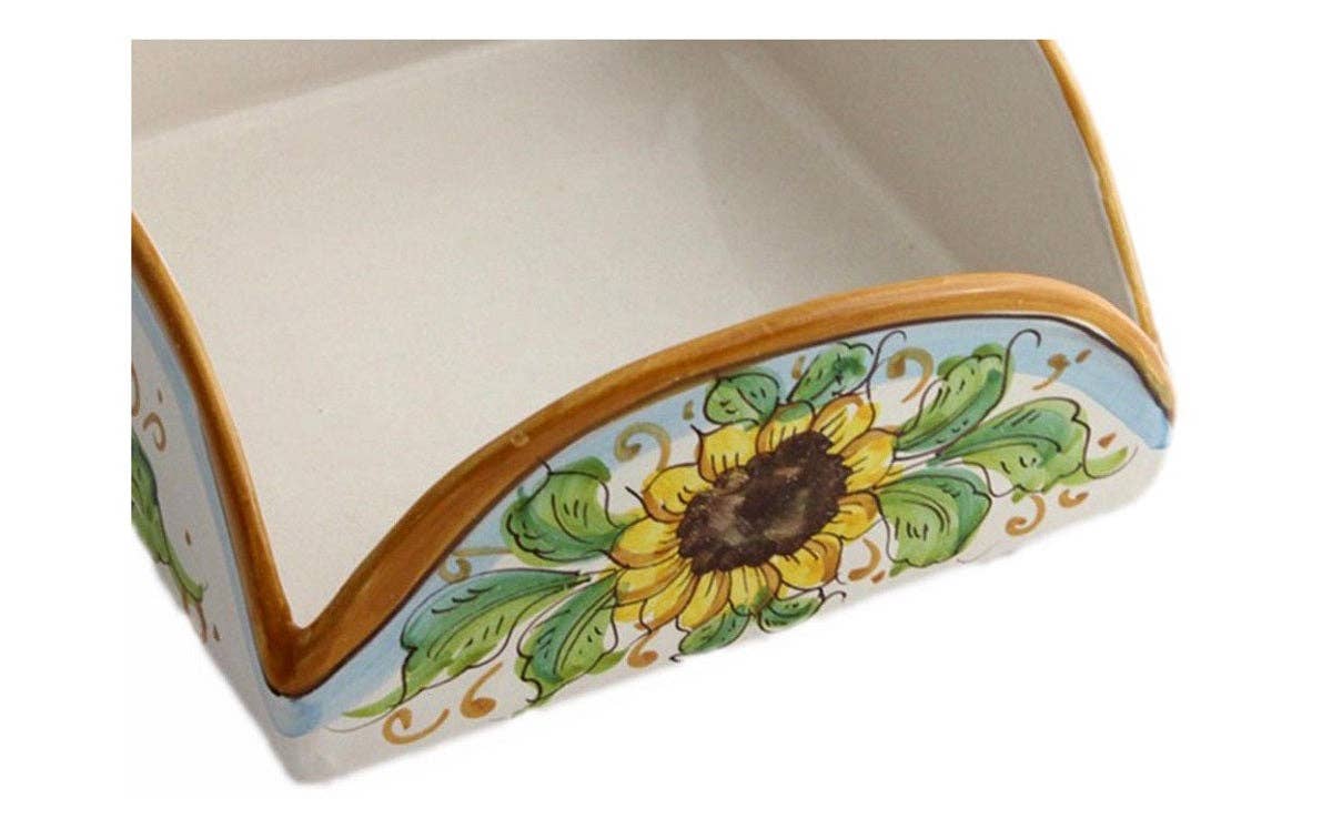 Porte-serviettes carré en céramique décorée à la main par des céramistes siciliens tournesol art. 9