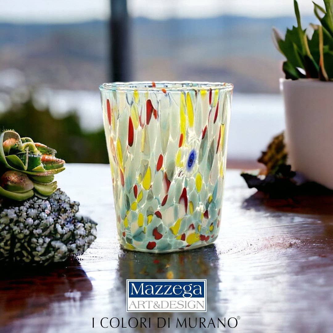 Verres Gobelets Colombina 350 ml en verre soufflé à la main avec murrine Murano - Les couleurs de Murano: BLEU CLAIR