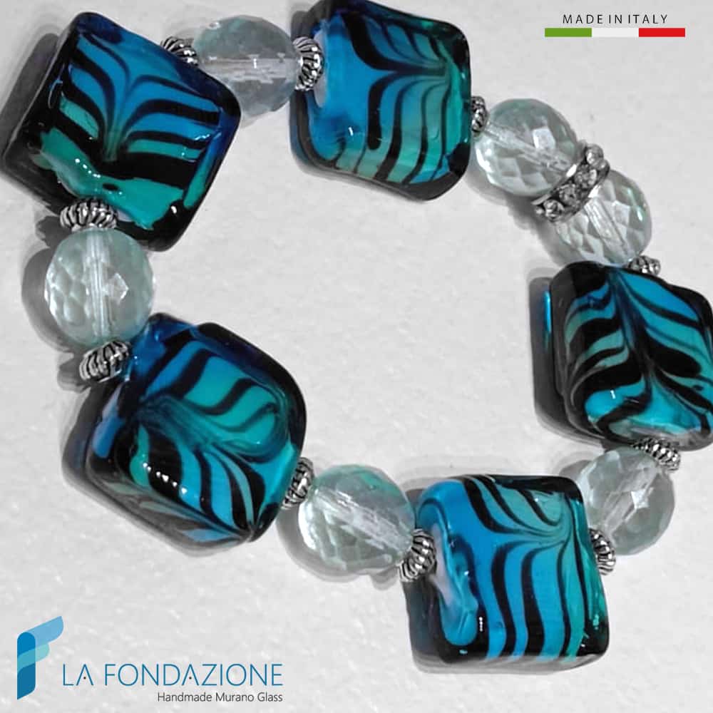 Bracelet élastique Artico cube avec verre Murano aventurine