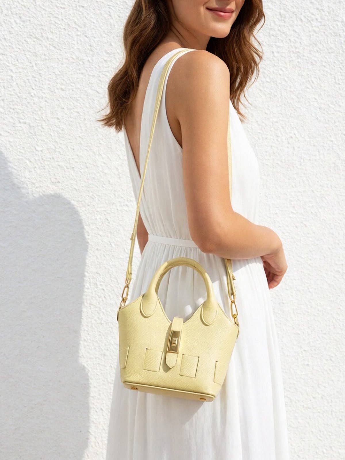 Sac Bandoulière en Cuir Véritable Fait en Italie — Jaune