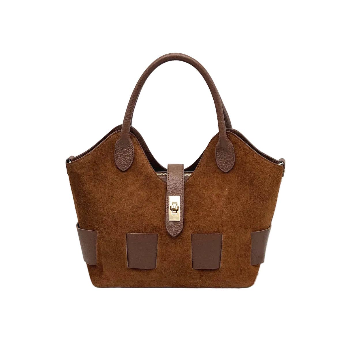 Sac à main en cuir suédé avec bandoulière, Fabriqué en Italie, art. 112683: Vert olive