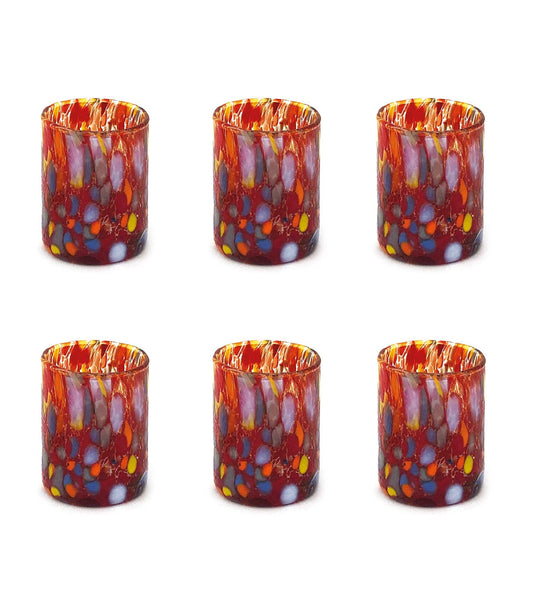 Verres à shot soufflés et artisanaux en verre Murano Murrine coloré 70 ml, Made in Italy: ROUGIR / 6