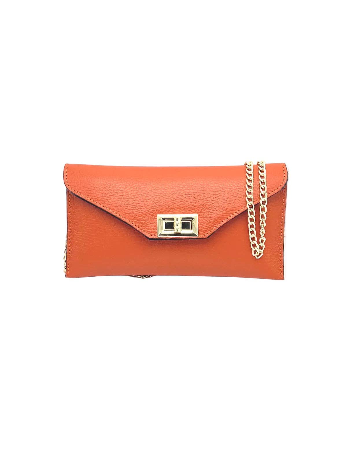 Suie Valentini- Pochette convertible, en cuir véritable avec chaîne bandoulière,  Orange