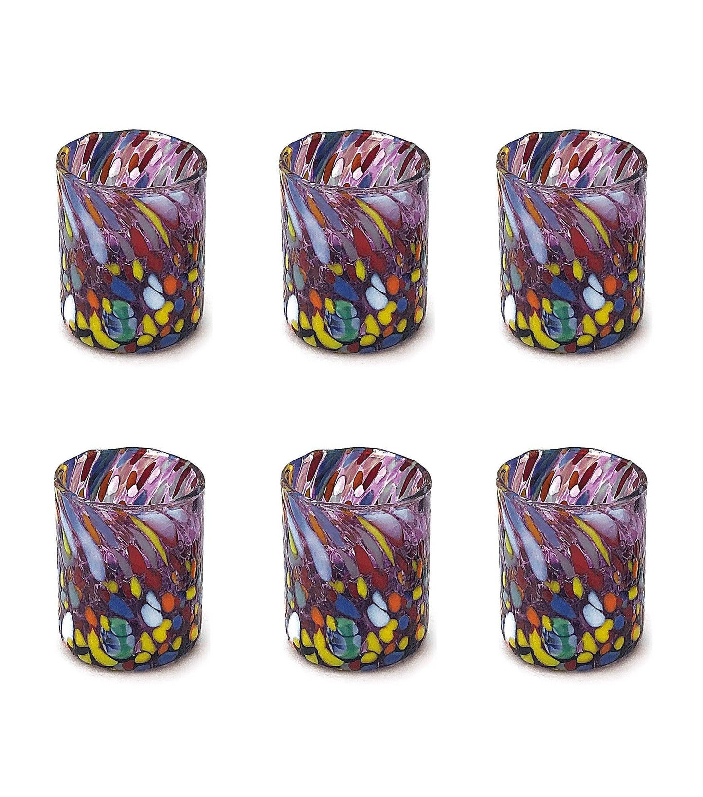 Verres à shot soufflés et artisanaux en verre Murano Murrine coloré 70 ml, Made in Italy: VIOLET / 6