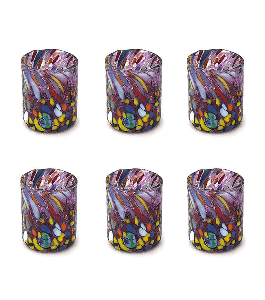 Verres à shot soufflés et artisanaux en verre Murano Murrine coloré 70 ml, Made in Italy: VIOLET / 6