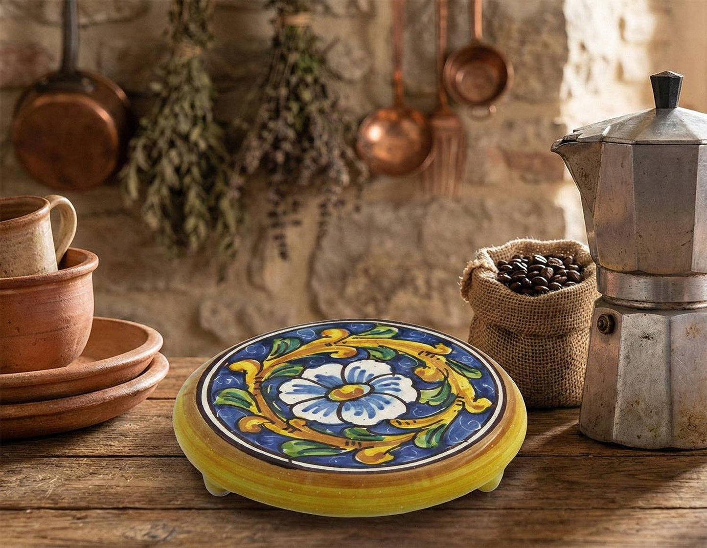 Porte-cafetière en céramique décorée à la main par des céramistes siciliens barocco art 20