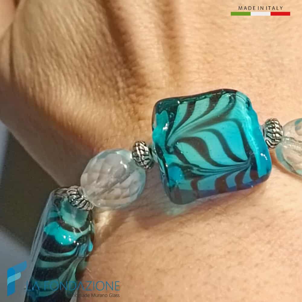 Bracelet élastique Artico cube avec verre Murano aventurine