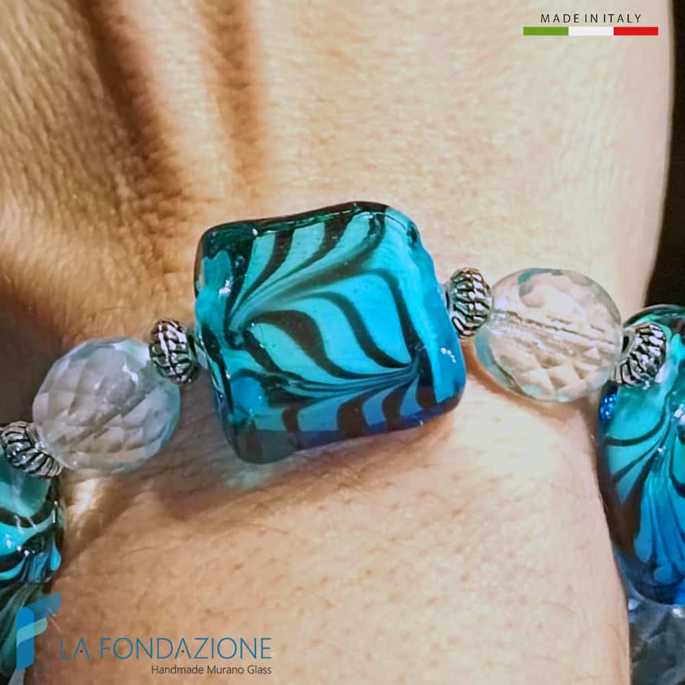 Bracelet élastique Artico cube avec verre Murano aventurine