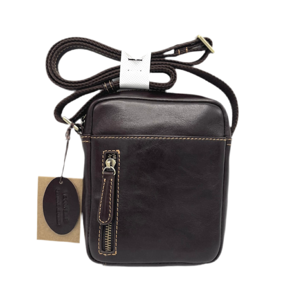 Sac Bandoulière - SUIE VALENTINI - en Cuir Véritable pour Homme — Brun Foncé