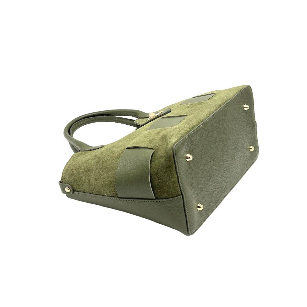 Sac à main en cuir suédé avec bandoulière, Fabriqué en Italie, art. 112683: Vert olive
