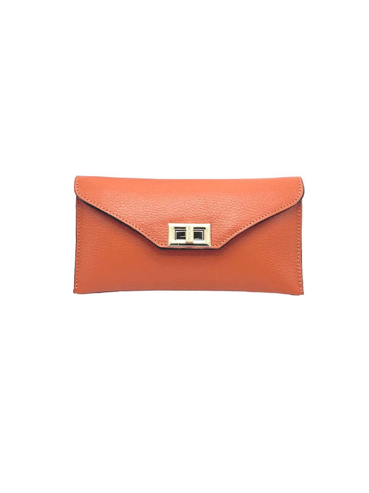 Suie Valentini- Pochette convertible, en cuir véritable avec chaîne bandoulière,  Orange