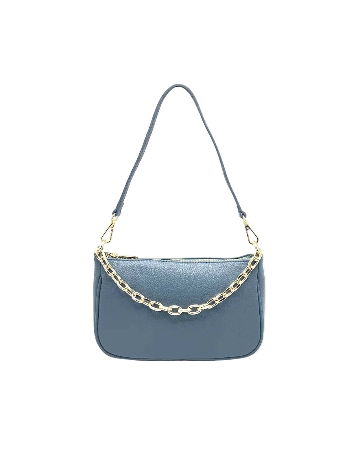 Suie Valentini- Sac à bandoulière en cuir véritable,  Bleu Clair
