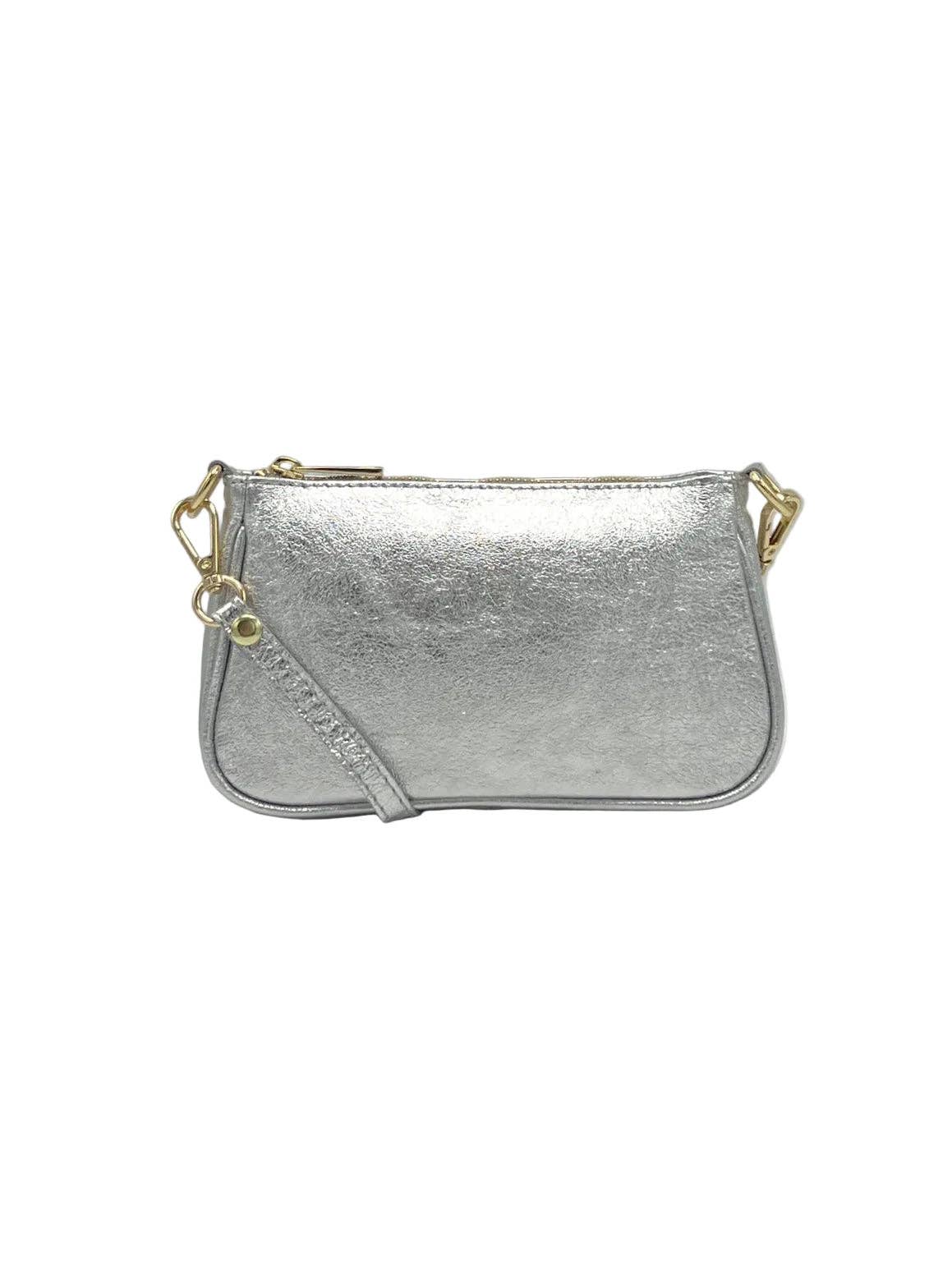 Petit Sac Bandoulière en Cuir Véritable Fait en Italie — Argenté