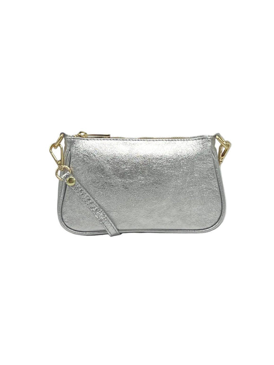 Petit Sac Bandoulière en Cuir Véritable Fait en Italie — Argenté
