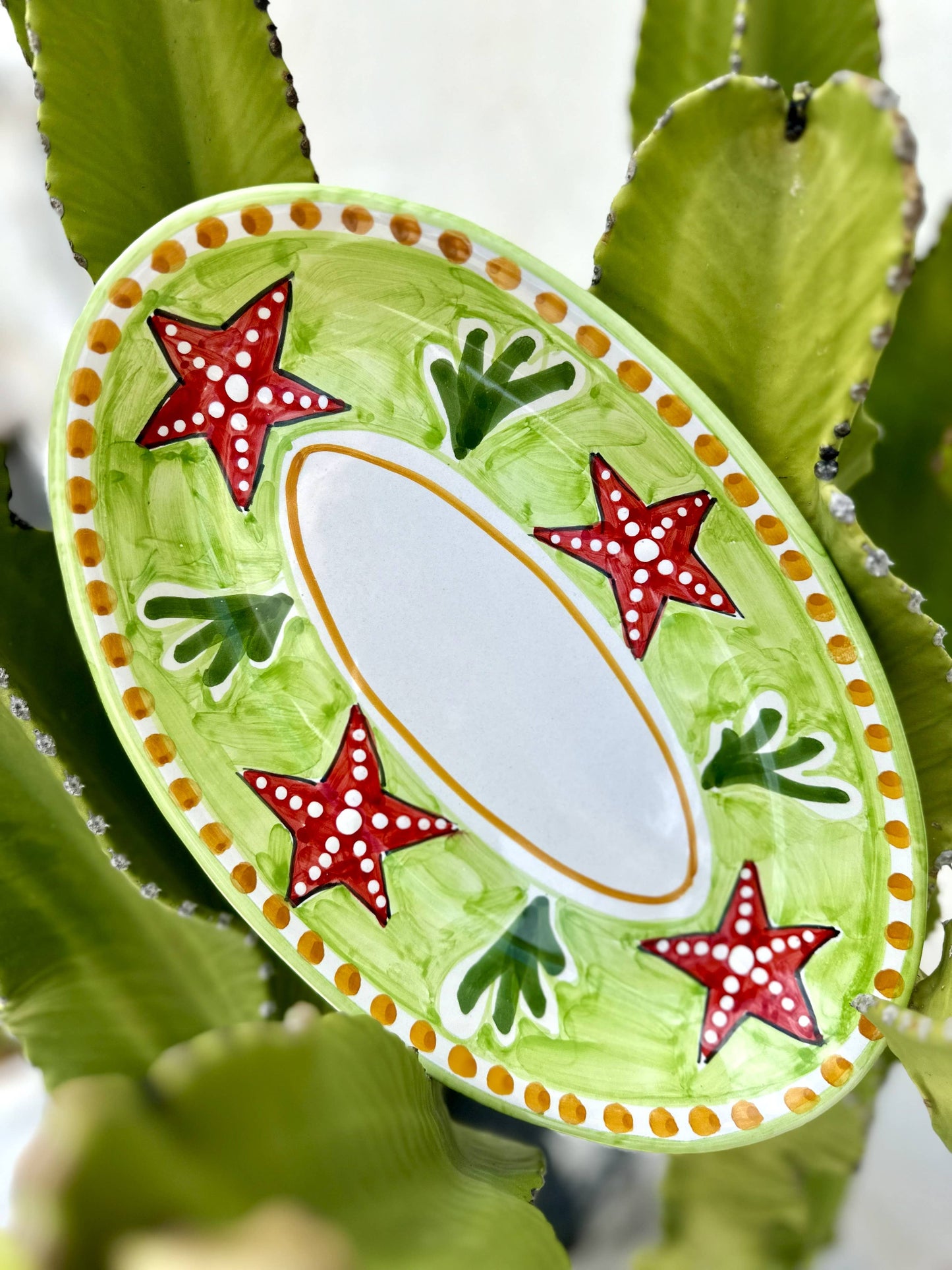 Assiette ovale étoile de mer verte 30 cm