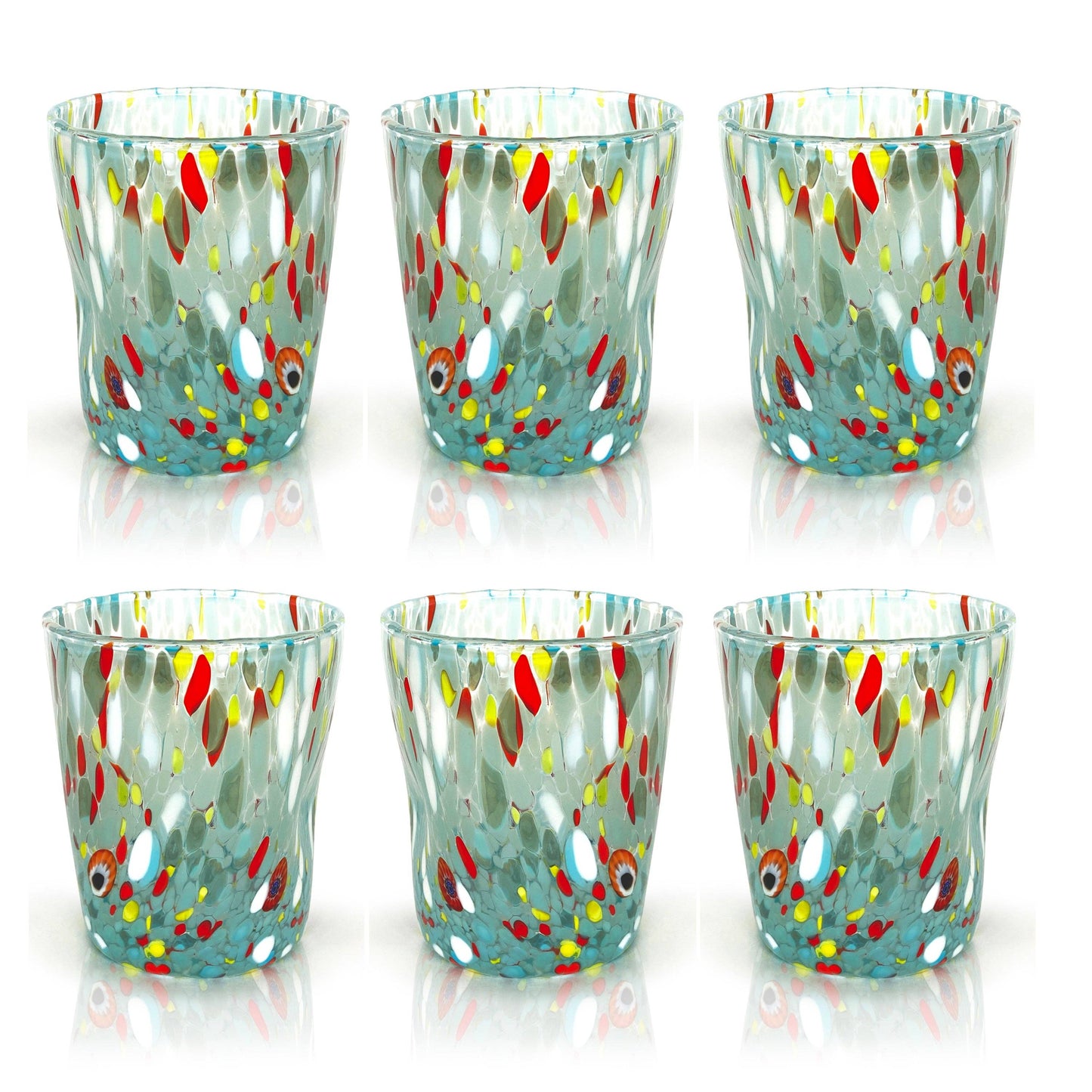 Verres Gobelets Colombina 350 ml en verre soufflé à la main avec murrine Murano - Les couleurs de Murano: BLEU CLAIR