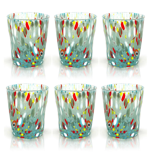 Verres Gobelets Colombina 350 ml en verre soufflé à la main avec murrine Murano - Les couleurs de Murano: BLEU CLAIR