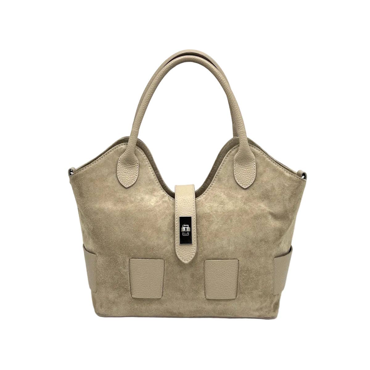 Sac à main en cuir suédé avec bandoulière, Fabriqué en Italie, art. 112683: Vert olive