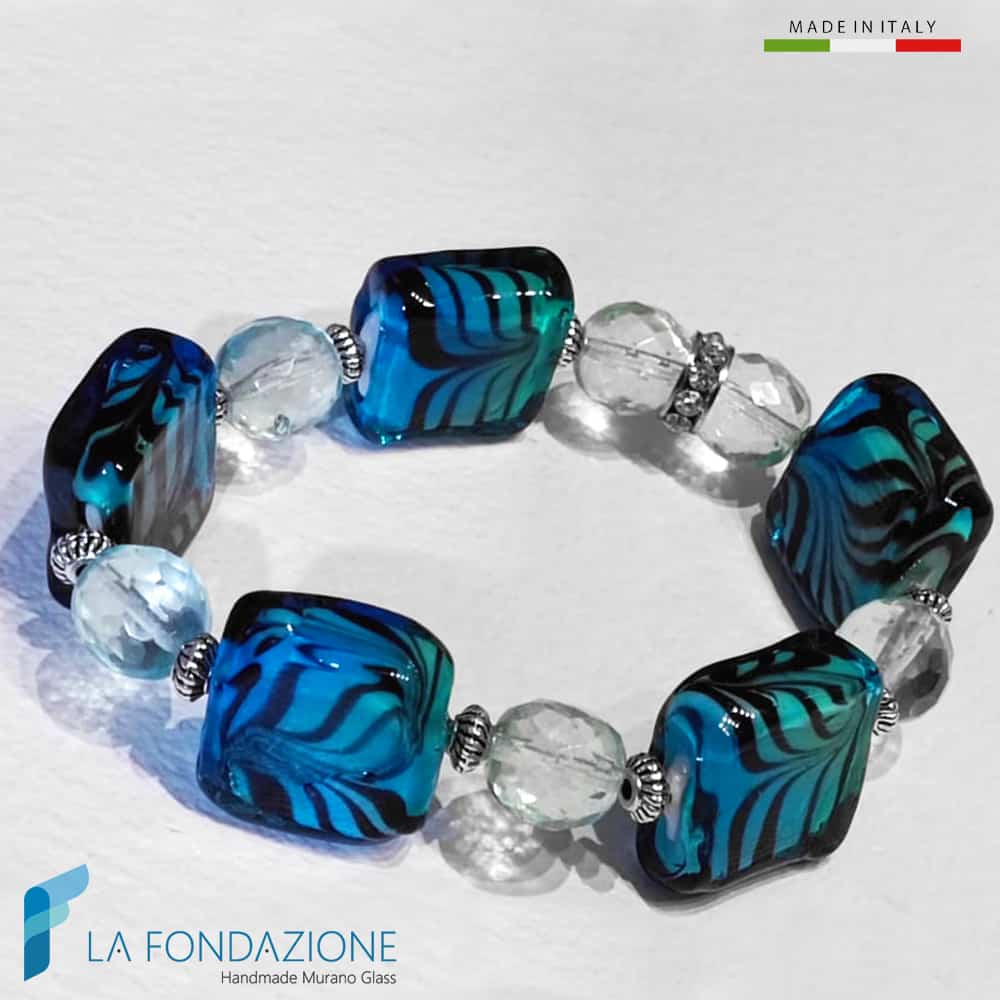 Bracelet élastique Artico cube avec verre Murano aventurine